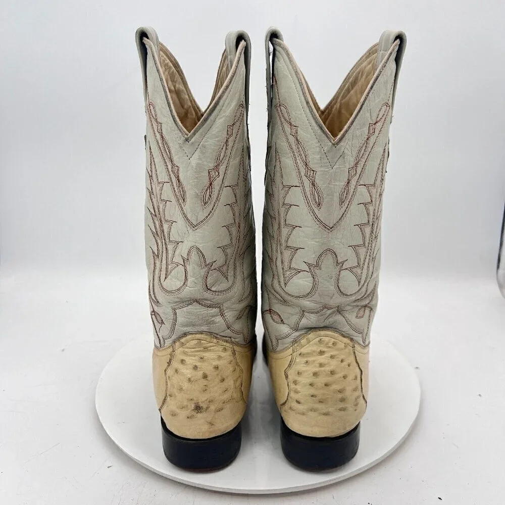 Yoncer Men Size 8 Cream White Leather Pointed Toe Pull On Western Cowboy Boot